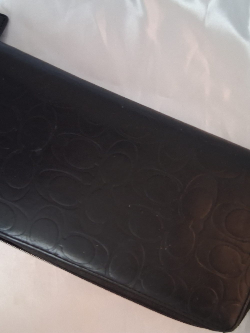 Coach Black Embossed Signature Leather Travel Zip Wallet